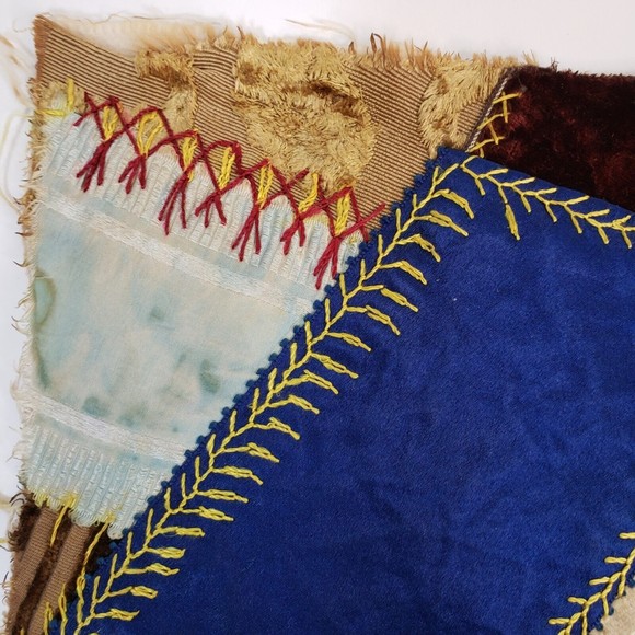 Antique Crazy Quilt 11" Square Block Flannel Backing Velvet Satin Embroidery - Picture 6 of 13
